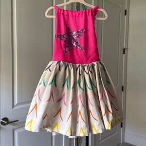 Pink Star Dress with Colorful Skirt